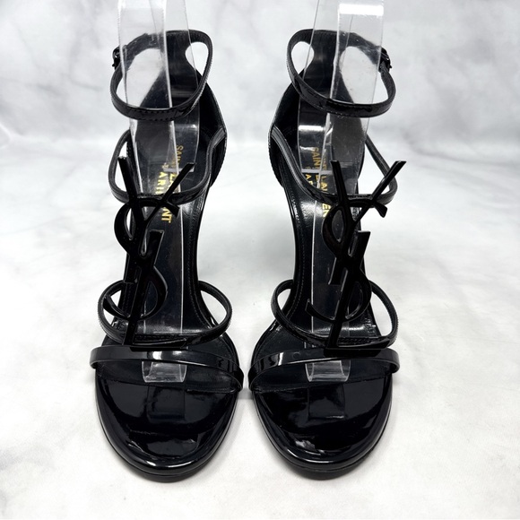 Saint Laurent YSL Cassandra Patent Leather Strappy Sandal Heel Designer Black 37 - Picture 4 of 16